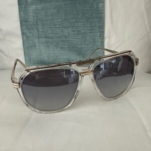 Cazal 674 Clear & Gold Oversized Aviator Sunglasses